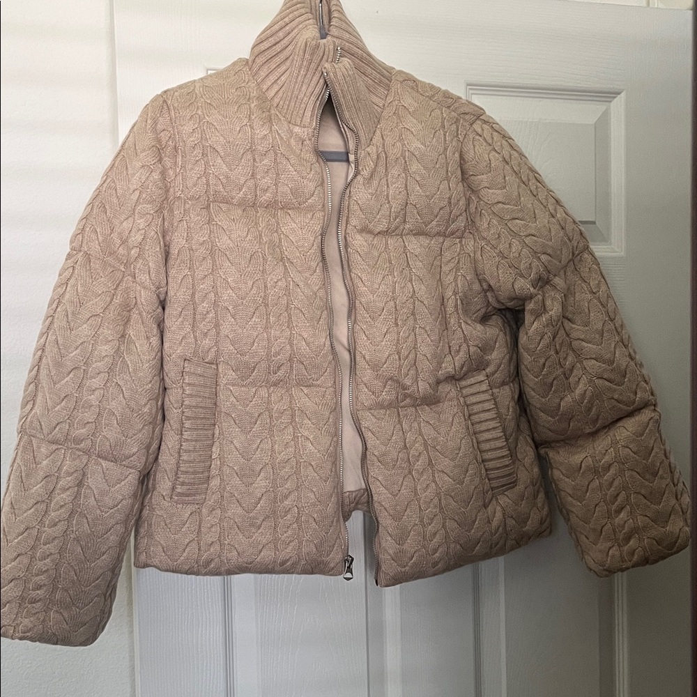 Boston Proper Neutral Ribbed Knit PufferJacket